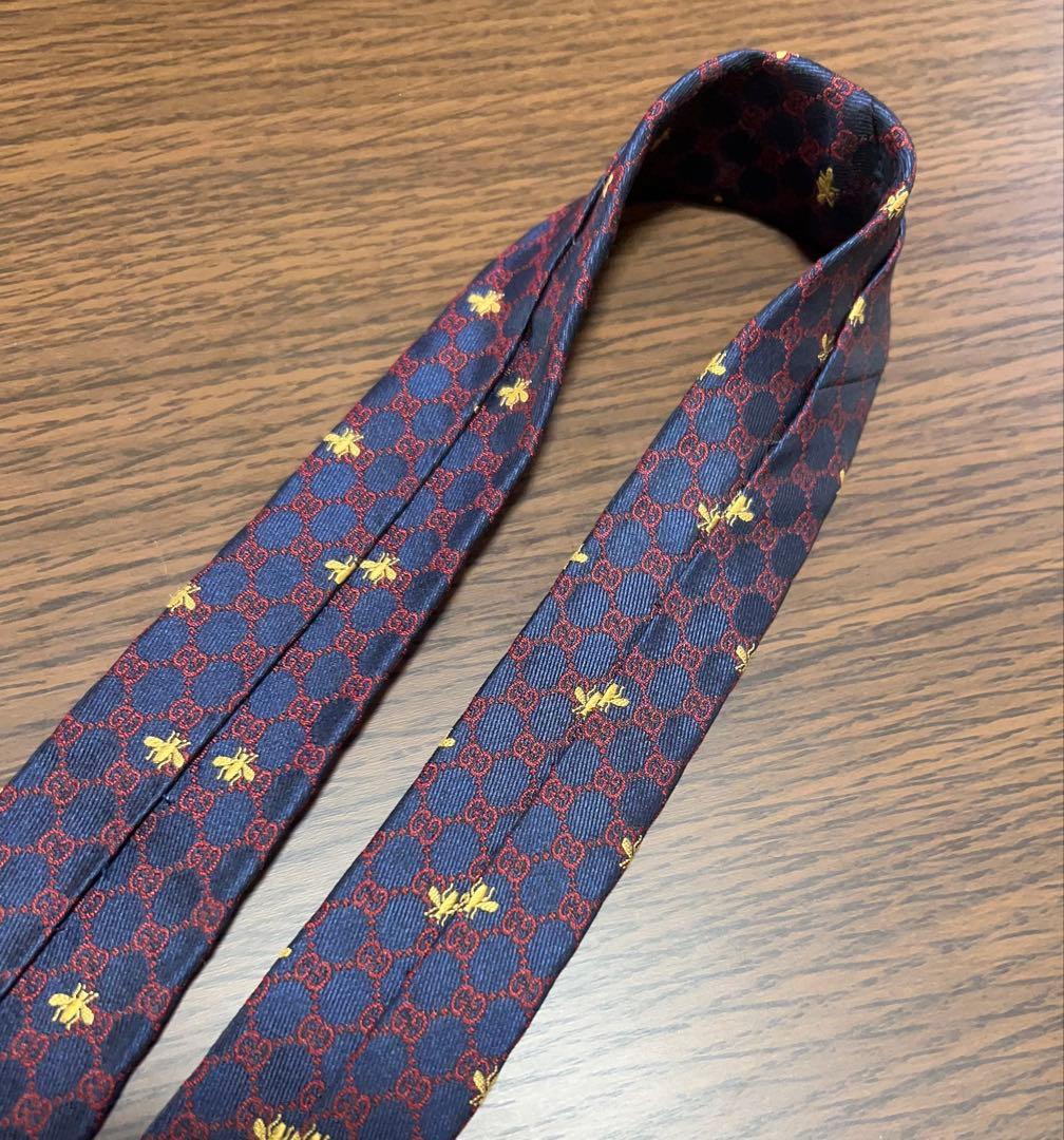 極美品 GUCCI ネクタイ GG柄 ビー総柄 ジャガード
