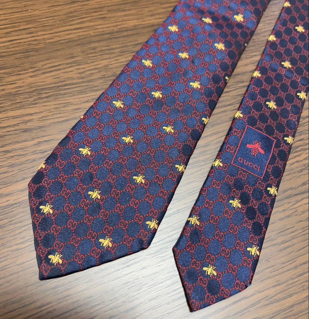 極美品 GUCCI ネクタイ GG柄 ビー総柄 ジャガード
