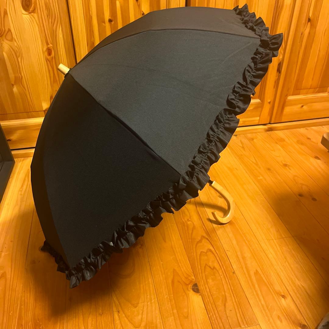 サンバリア100 折りたたみ日傘 2段折フリル　ブラック