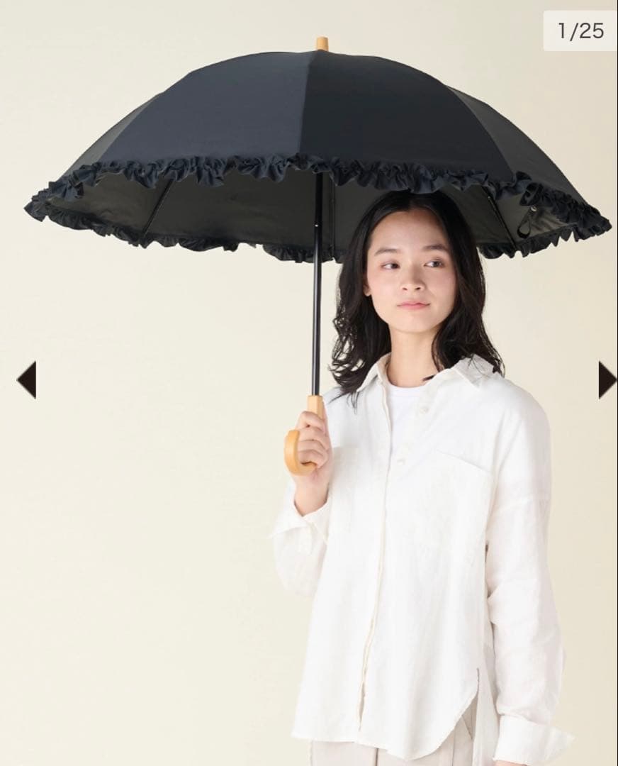 サンバリア100 折りたたみ日傘 2段折フリル　ブラック