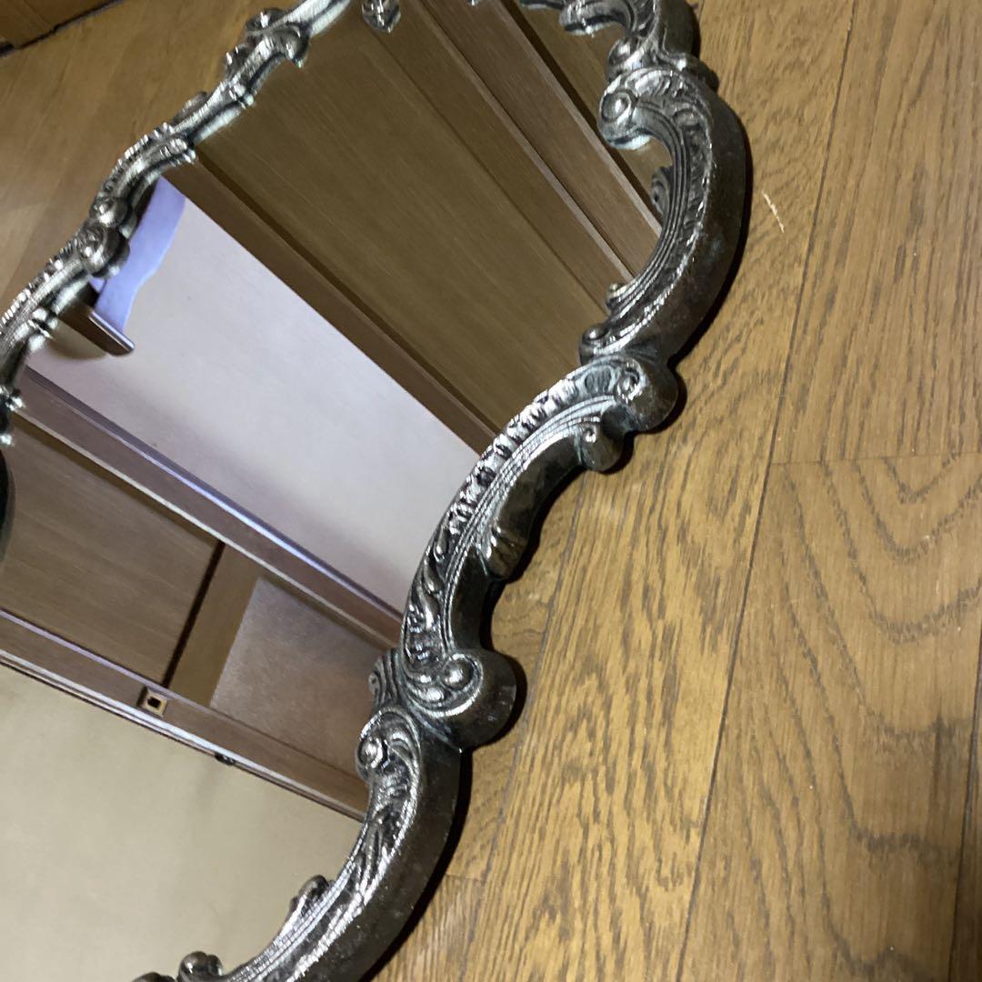 ロココ調　鏡　ミラー　アンティーク加工　壁掛けミラー　玄関鏡