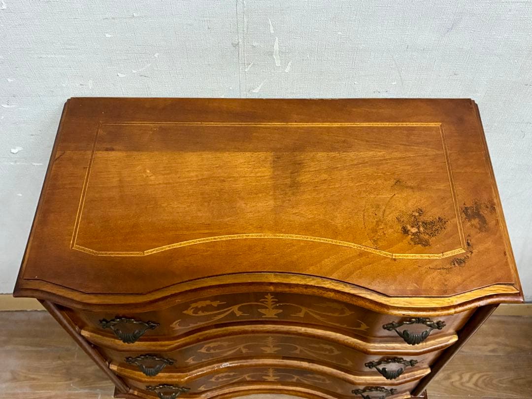 管452☆イタリア製☆アンティーク☆象嵌細工☆猫脚☆3段チェスト