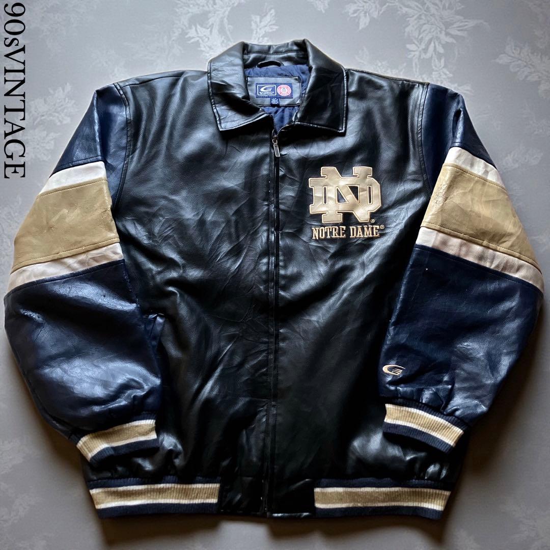 90s G-Ⅲ SPORTS オールレザー NOTREDAME 襟付きスタジャン