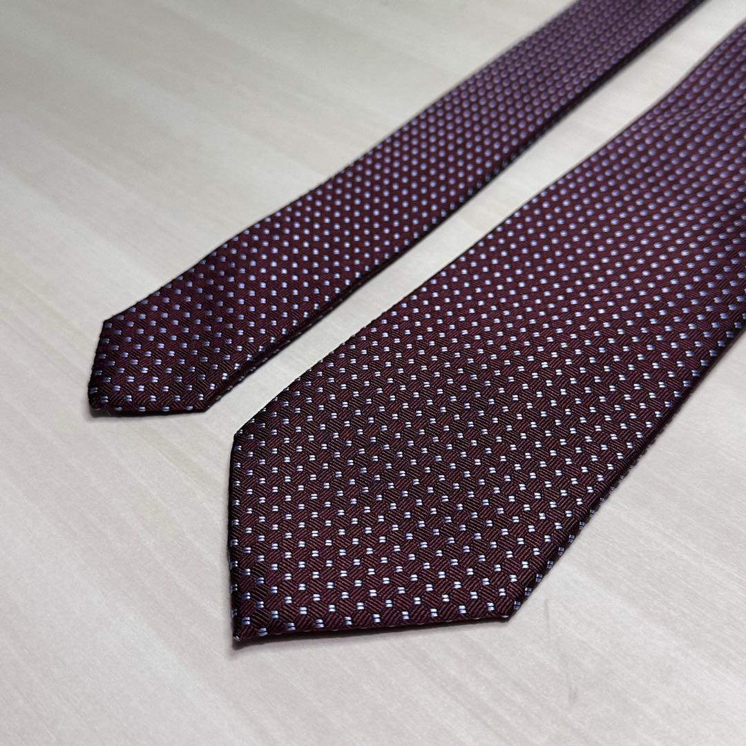 美品☆ブレゲ☆ネクタイ☆パープル☆ブラウン☆ライトブルー☆ドット柄☆527
