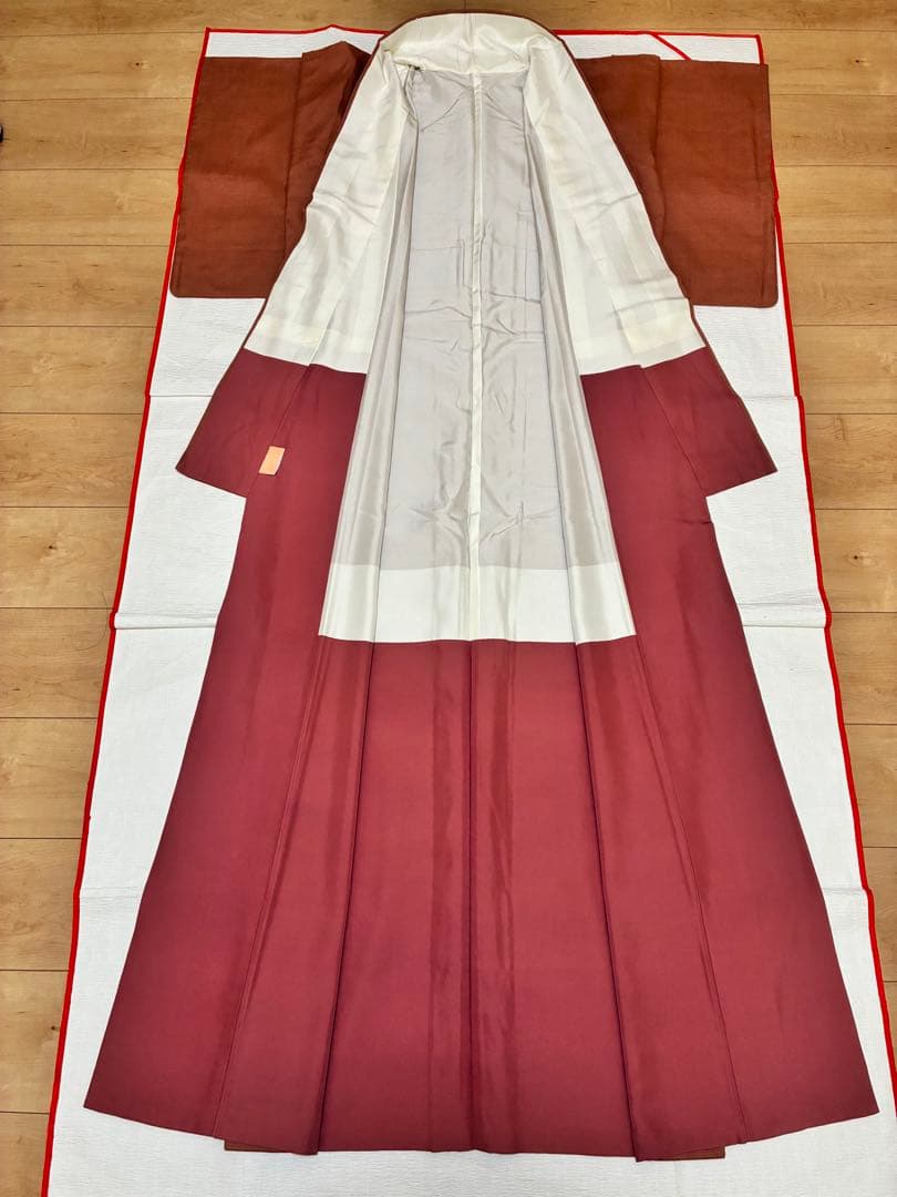 袷　紬　結城紬　浅緋色　裄67cm 無地紬　正絹　半衿おまけ付き