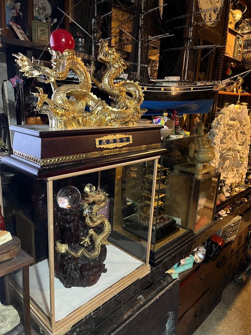 大友彦神で 風水龍の置物 龍の置き物 金色の龍 中国の伝説上の神獣である龍