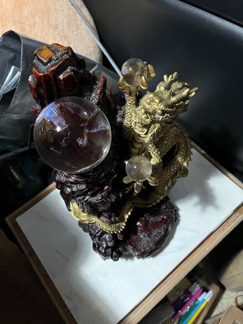 大友彦神で 風水龍の置物 龍の置き物 金色の龍 中国の伝説上の神獣である龍