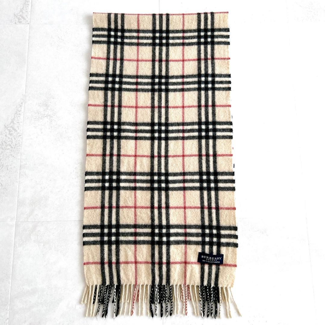 希少カラー✨バーバリーロンドン　カシミヤ100%マフラー　ノバチェック　フリンジ