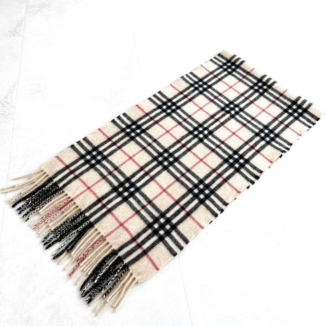 希少カラー✨バーバリーロンドン　カシミヤ100%マフラー　ノバチェック　フリンジ