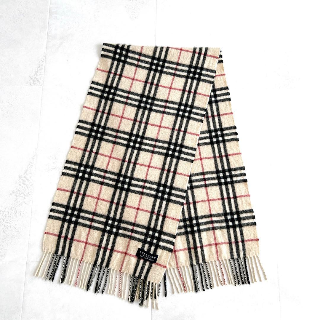 希少カラー✨バーバリーロンドン　カシミヤ100%マフラー　ノバチェック　フリンジ