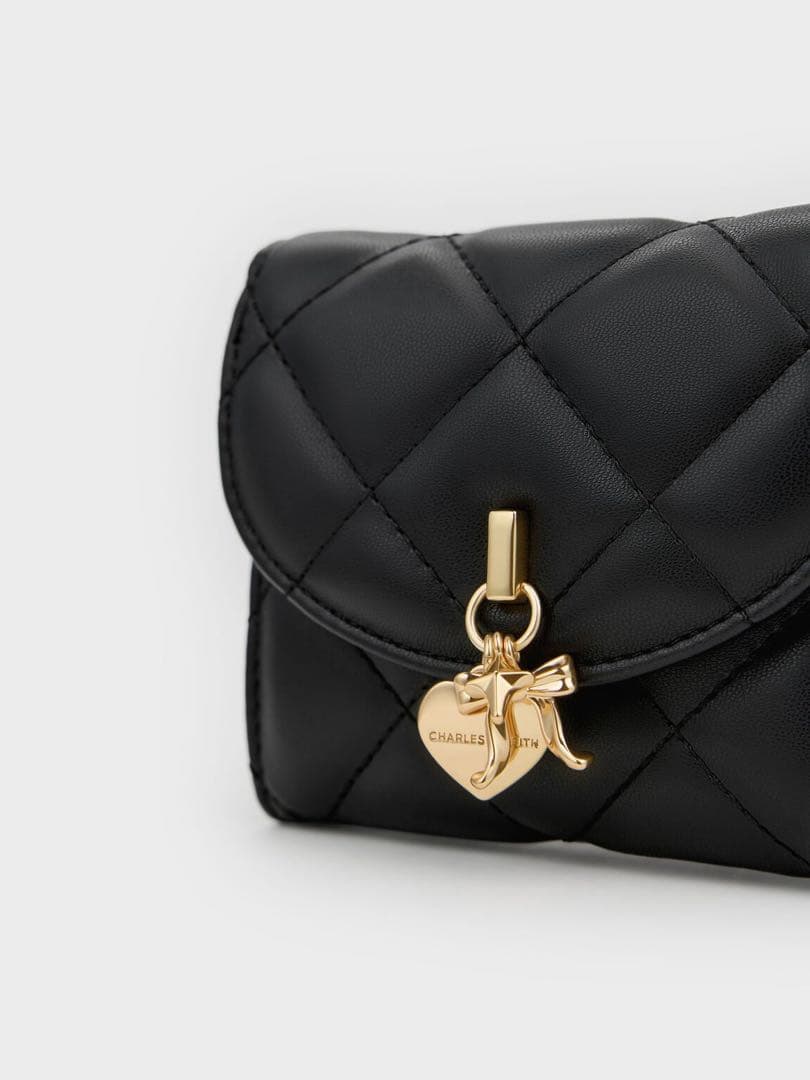 CHARLES & KEITH 三つ折財布 ブラック キルティング