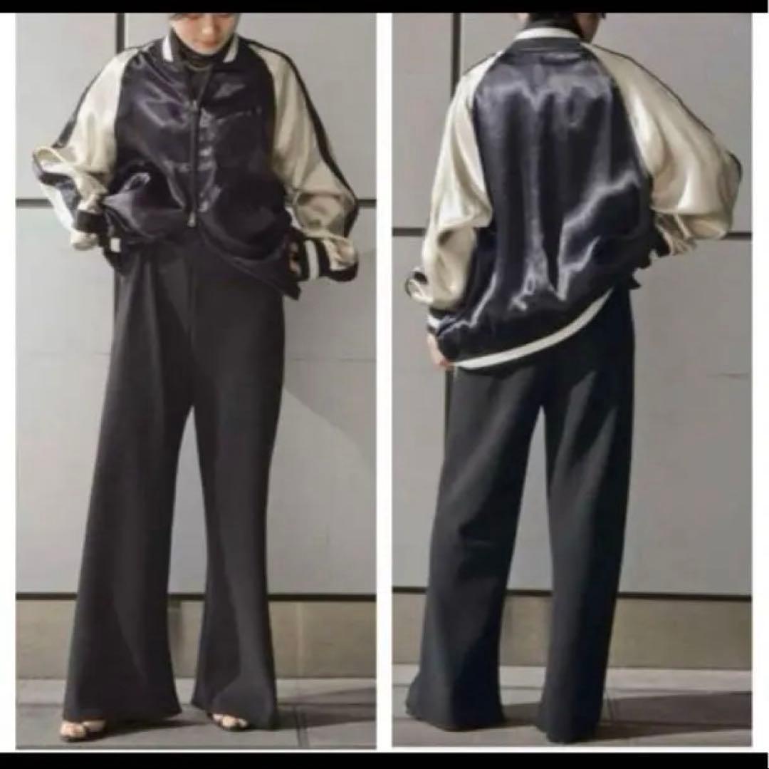 別注バイカラーサテンジャケット/ブラック　スカジャン