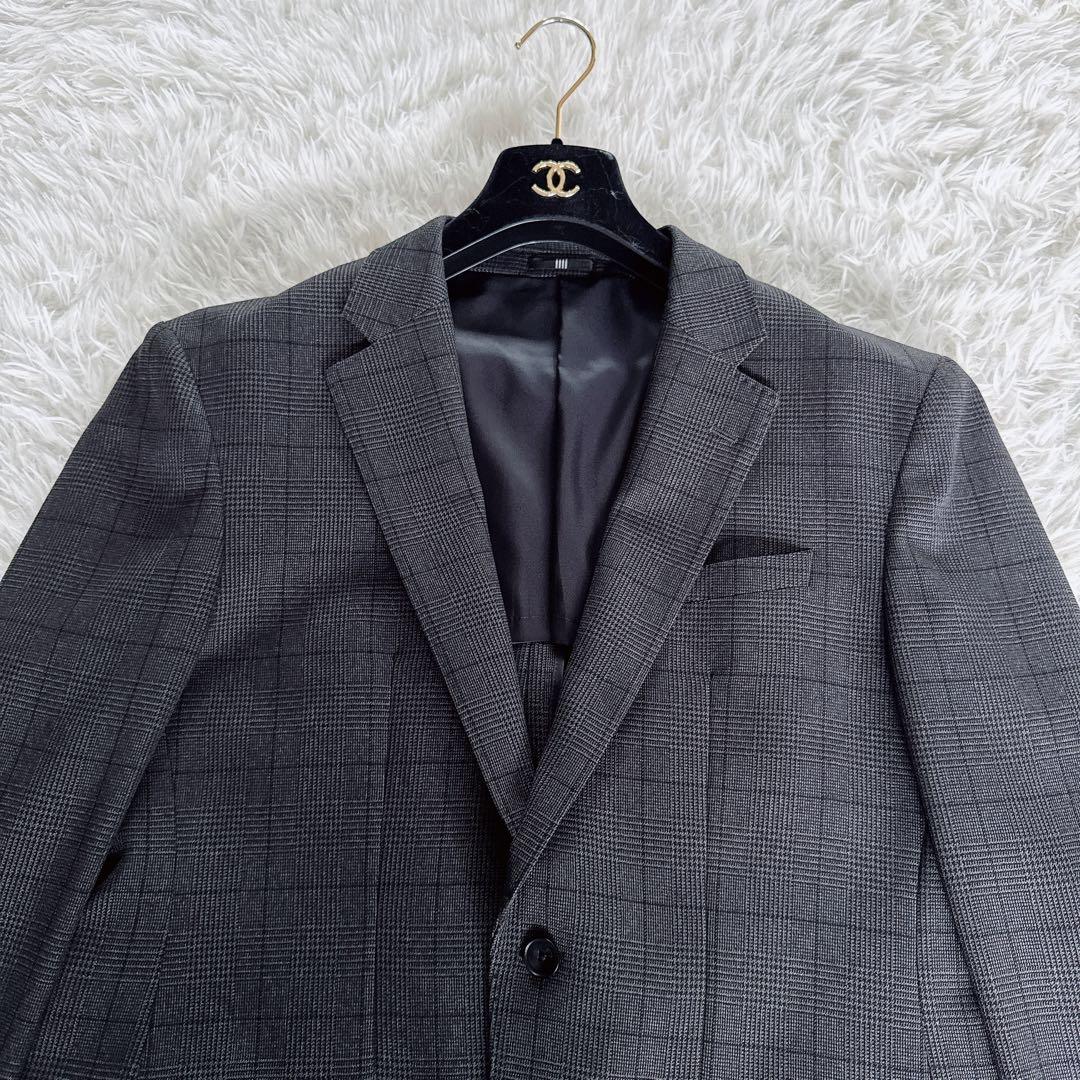 【スーツセレクト】4S スリーピース スーツ グレー チェック AB6 手洗い可