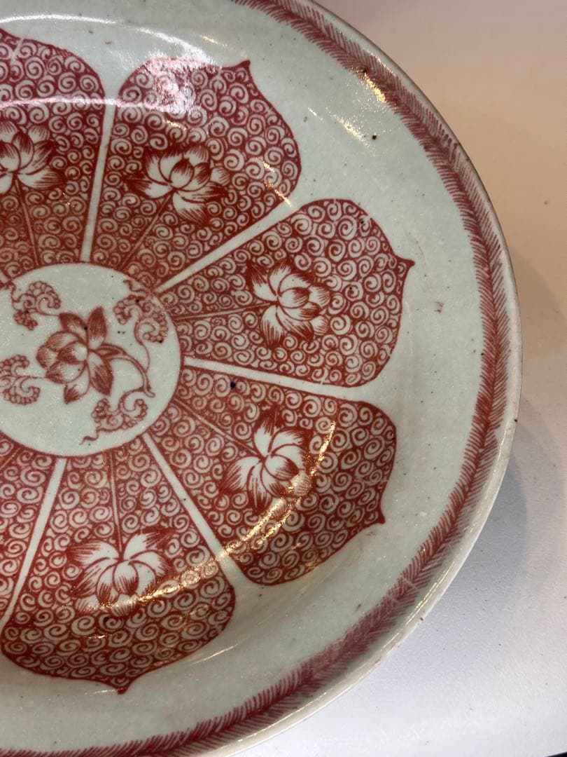 中国 明時代 釉裏紅 荷花文 皿 古陶磁 骨董品 美術品