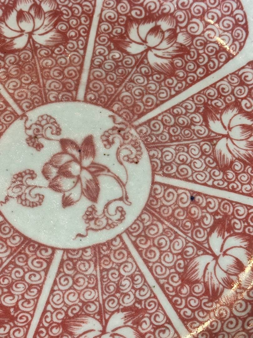 中国 明時代 釉裏紅 荷花文 皿 古陶磁 骨董品 美術品