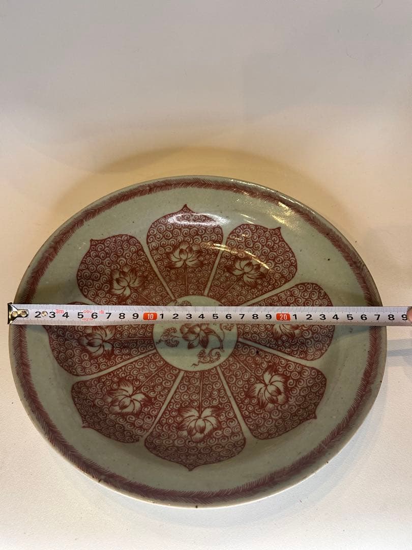 中国 明時代 釉裏紅 荷花文 皿 古陶磁 骨董品 美術品