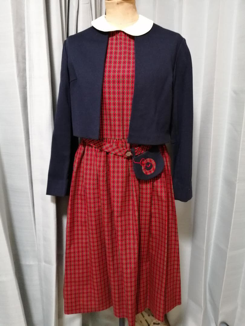 ファミリア　ボレロ付きワンピース　160cm　赤チェック柄