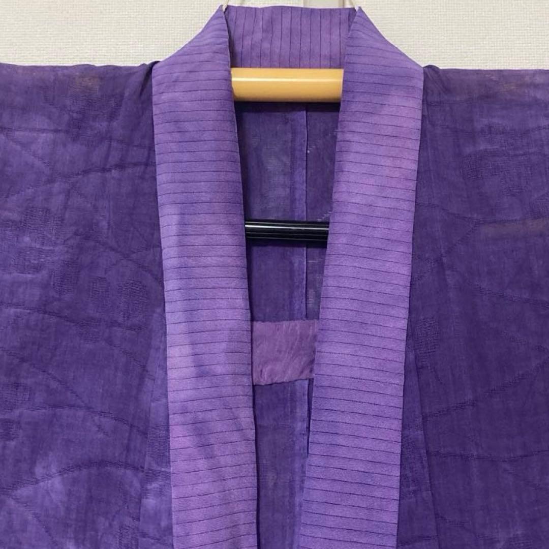 本麻　洗える長襦袢　カラー襦袢　桔梗色　紫　リサイクル　夏襦袢　管理tn