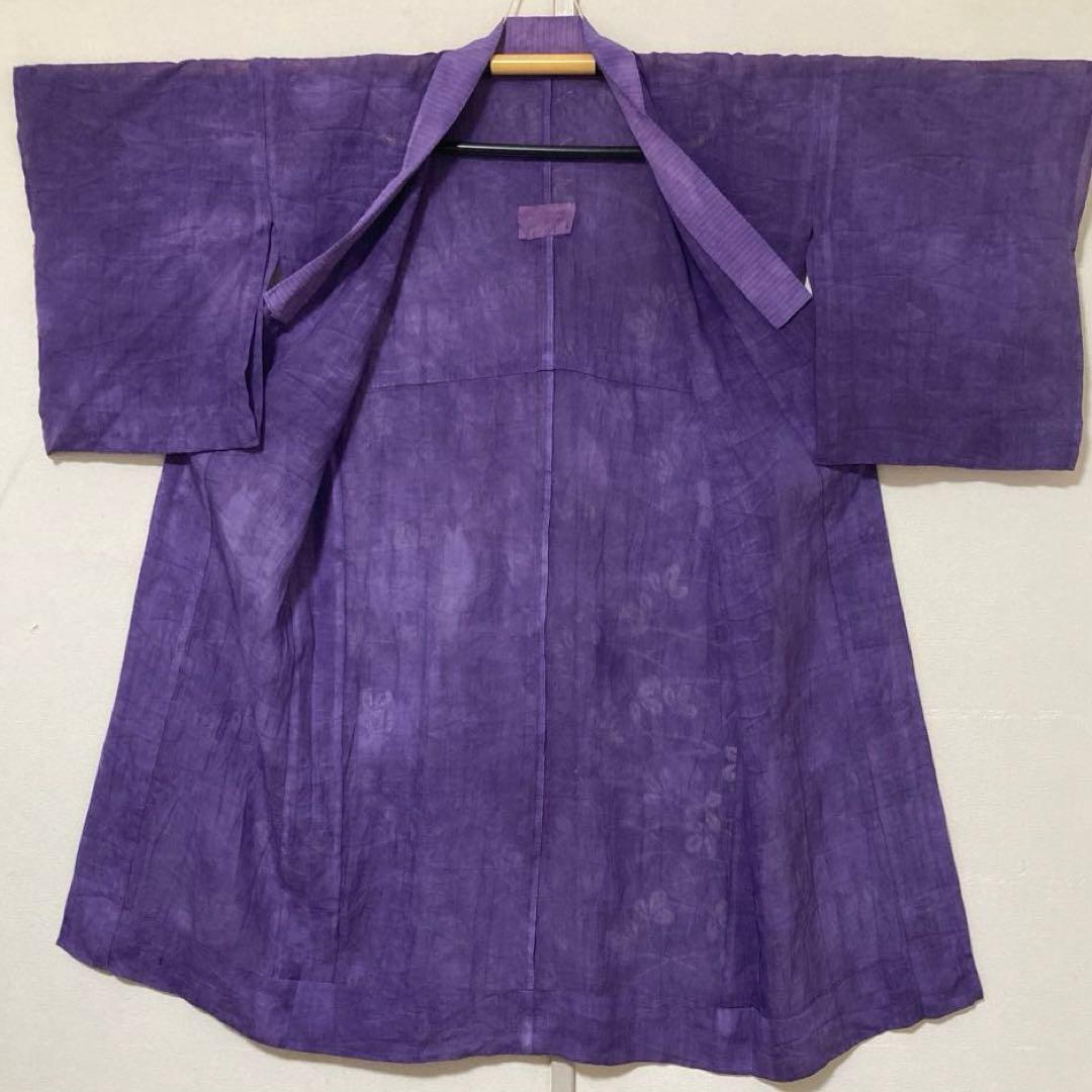 本麻　洗える長襦袢　カラー襦袢　桔梗色　紫　リサイクル　夏襦袢　管理tn