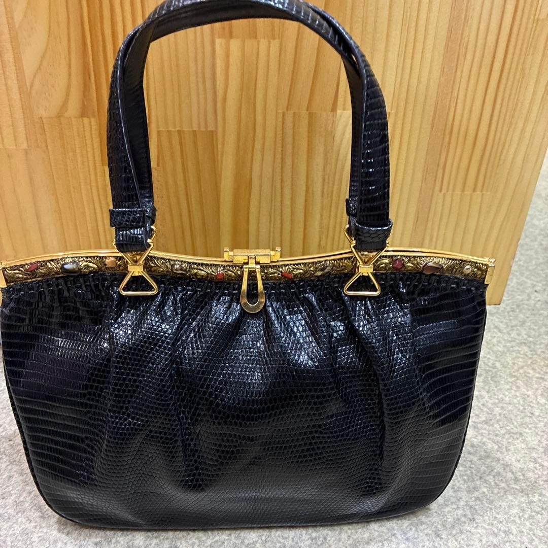 黒 リザード バッグ 皇室御用達 濱野 ハマノ