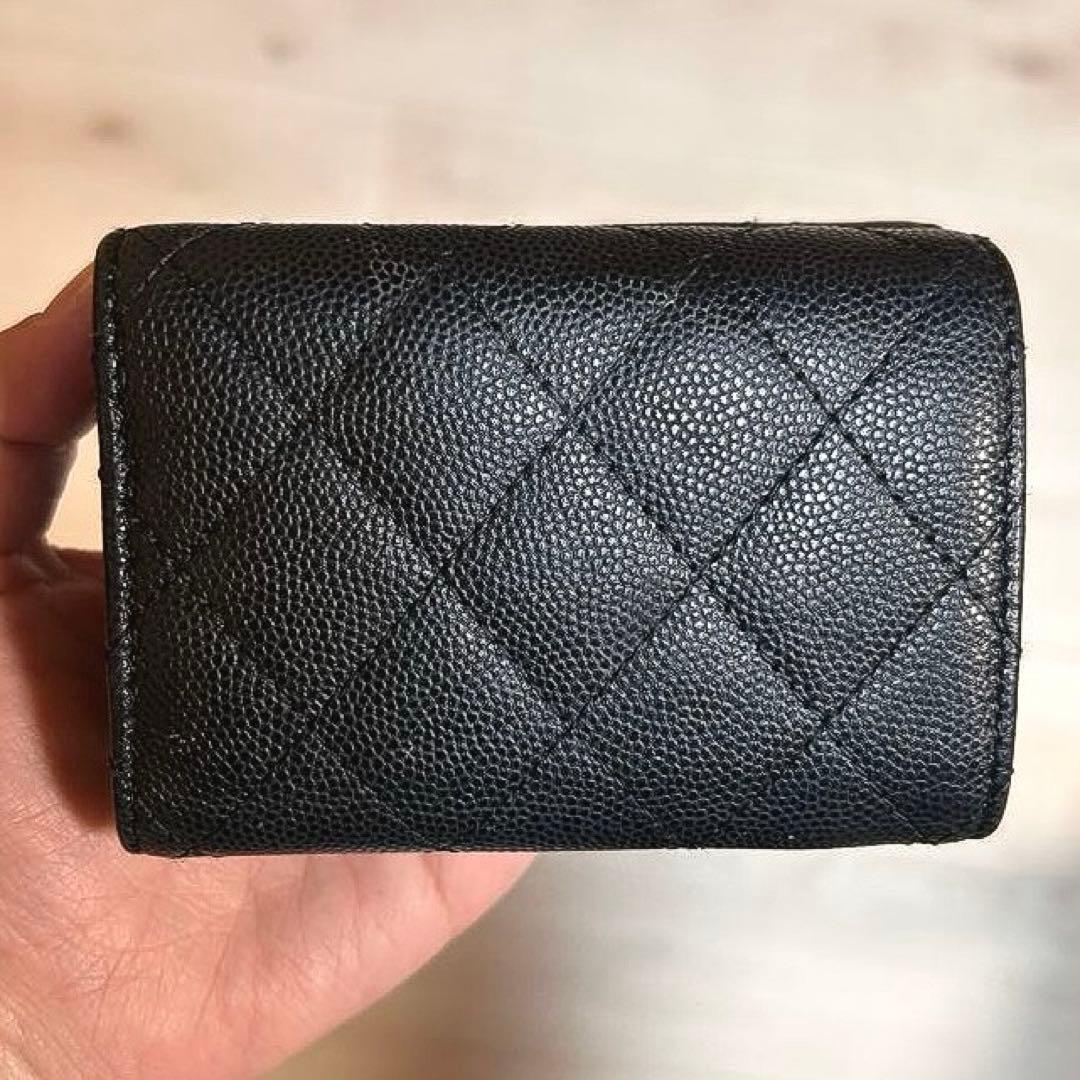 CHANEL シャネル 三つ折り財布 マトラッセ キャビアスキン ブラック 付属