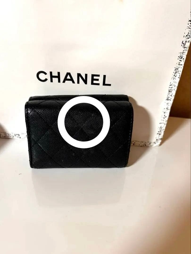 CHANEL シャネル 三つ折り財布 マトラッセ キャビアスキン ブラック 付属