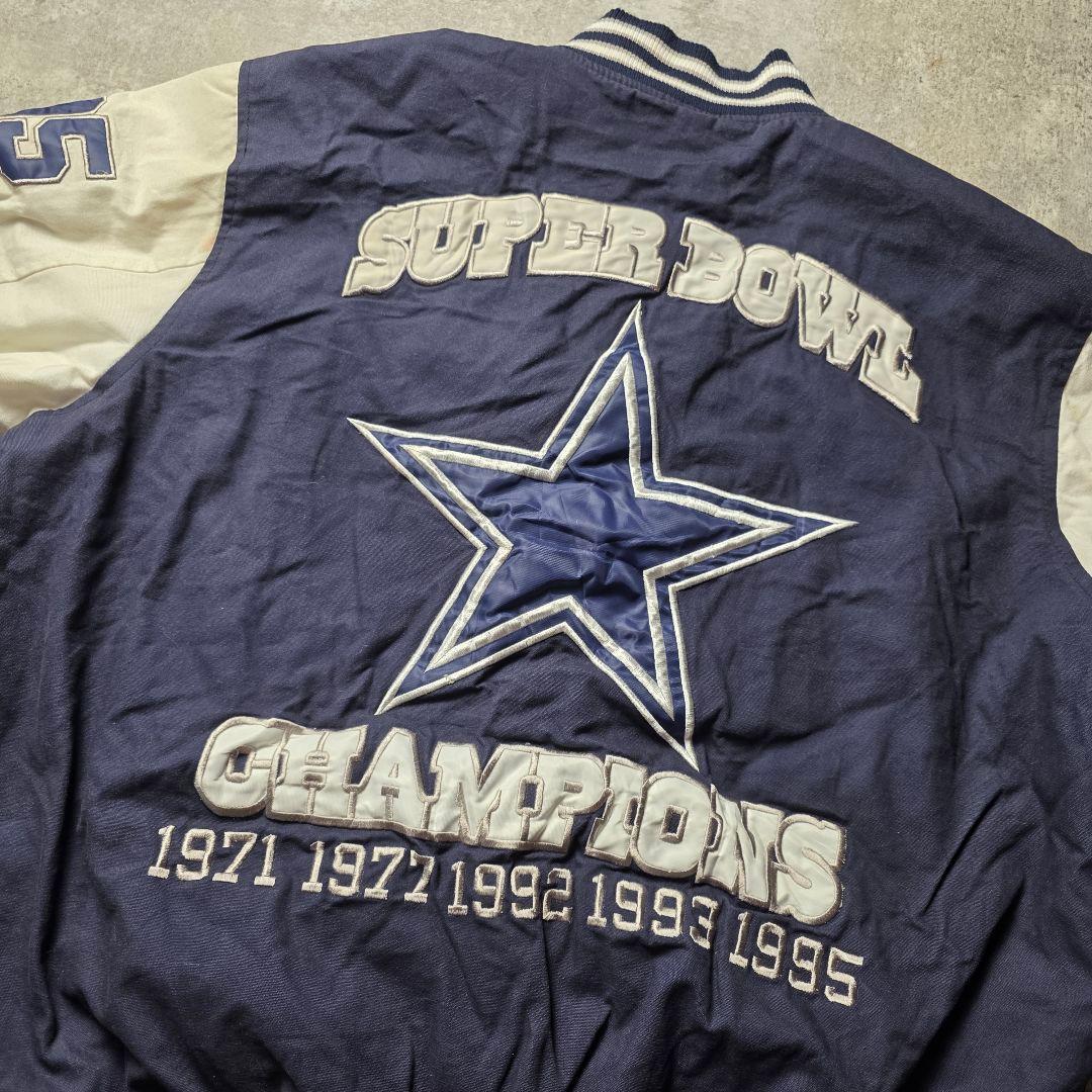 激レアNFLダラスカウボーイズスタジャンスーパーボウルアメフトフェード紺色古着L