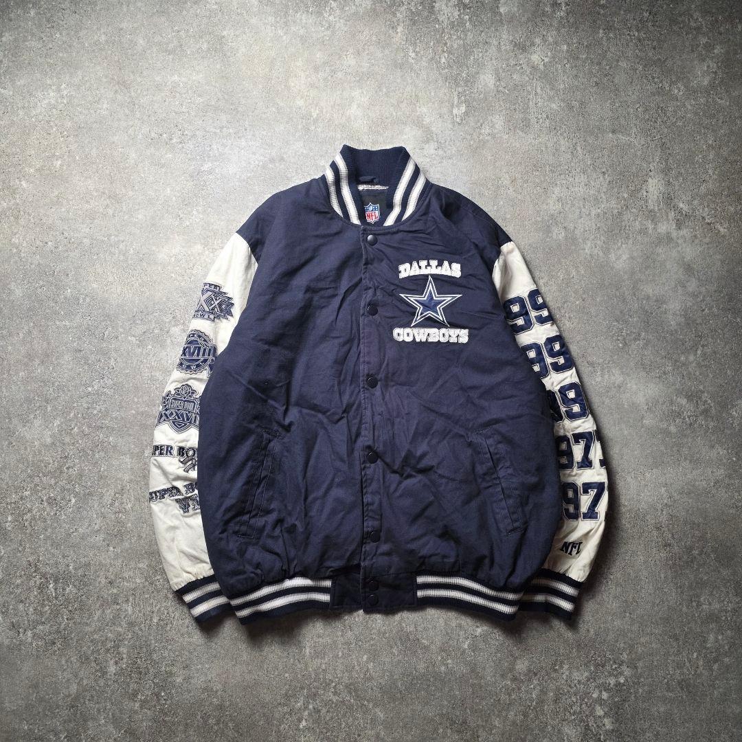 激レアNFLダラスカウボーイズスタジャンスーパーボウルアメフトフェード紺色古着L