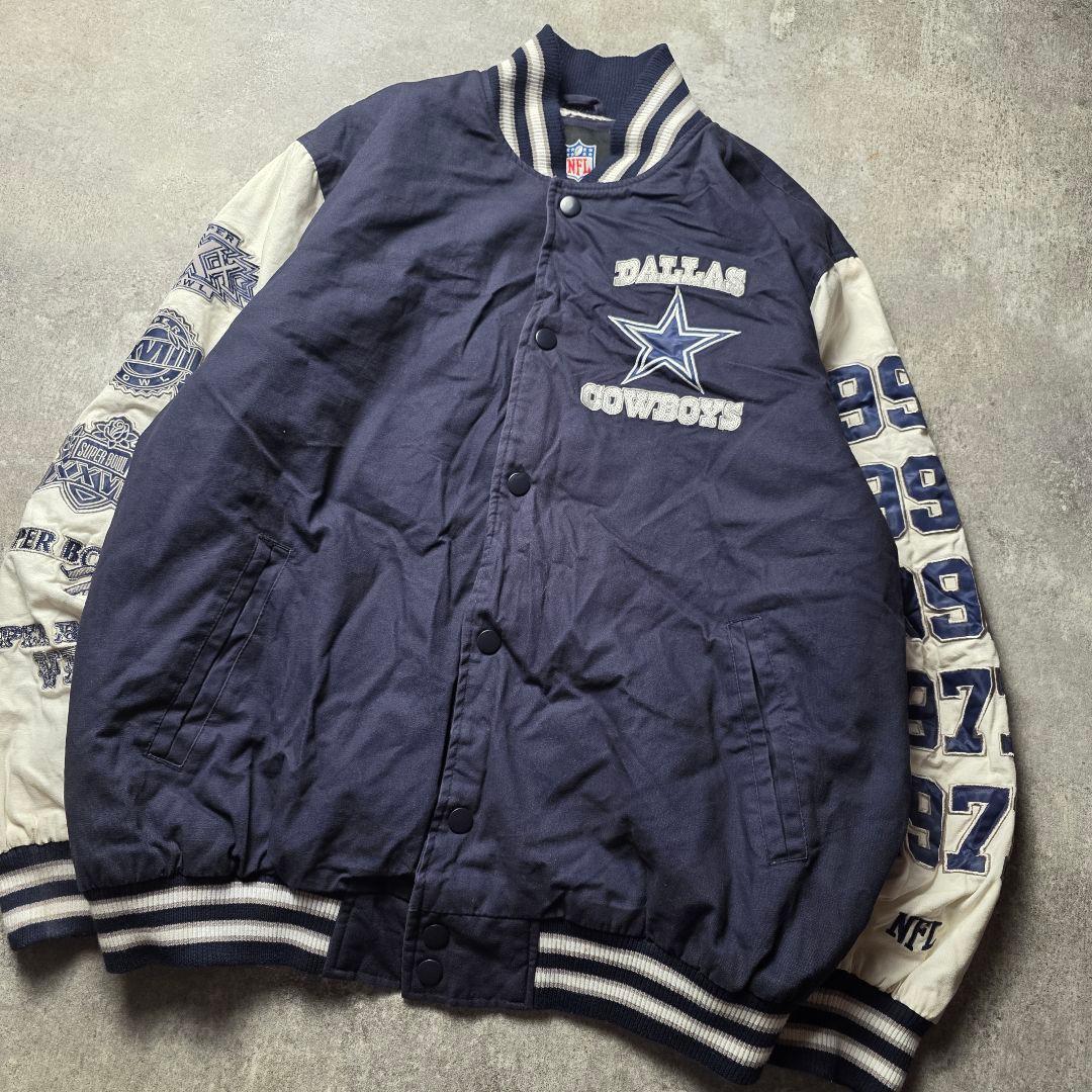 激レアNFLダラスカウボーイズスタジャンスーパーボウルアメフトフェード紺色古着L