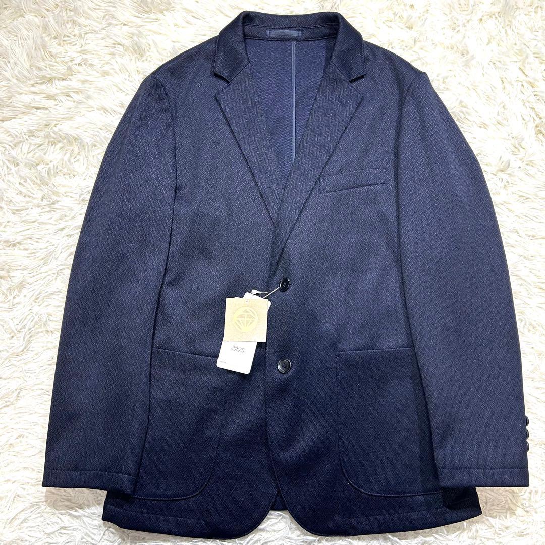 未使用タグ付【金のパジャマスーツ】プレミアムウールジャージセット 紺無地調　M