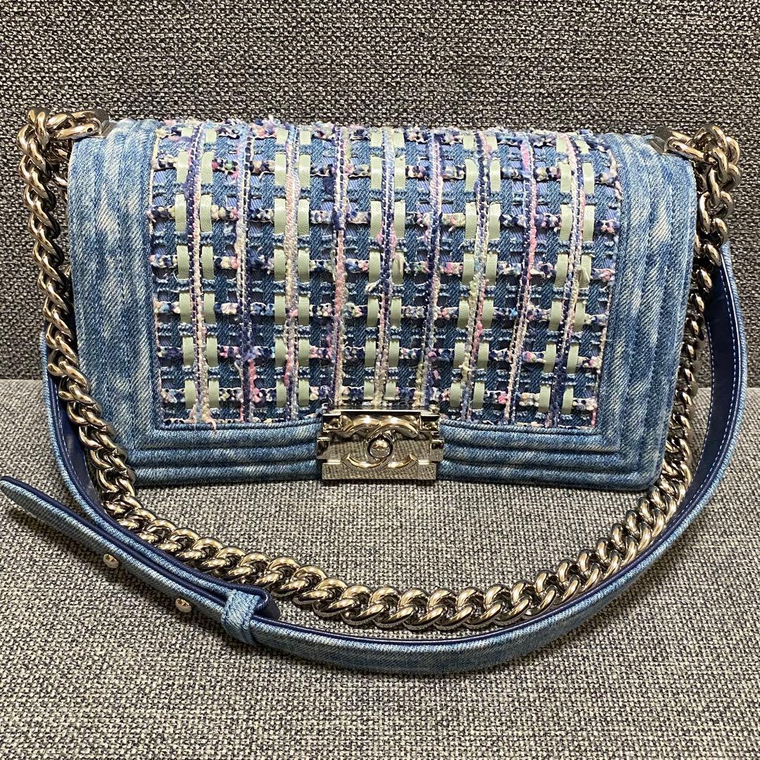 シャネル CHANEL ボーイシャネル コットンツイードデニムチェーンショルダー