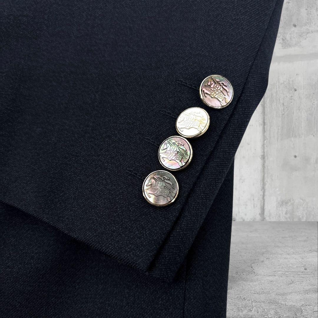 【美品】バーバリー　スーツ　セットアップ　ジャケット　螺鈿ボタン　ロゴ　カシミヤ