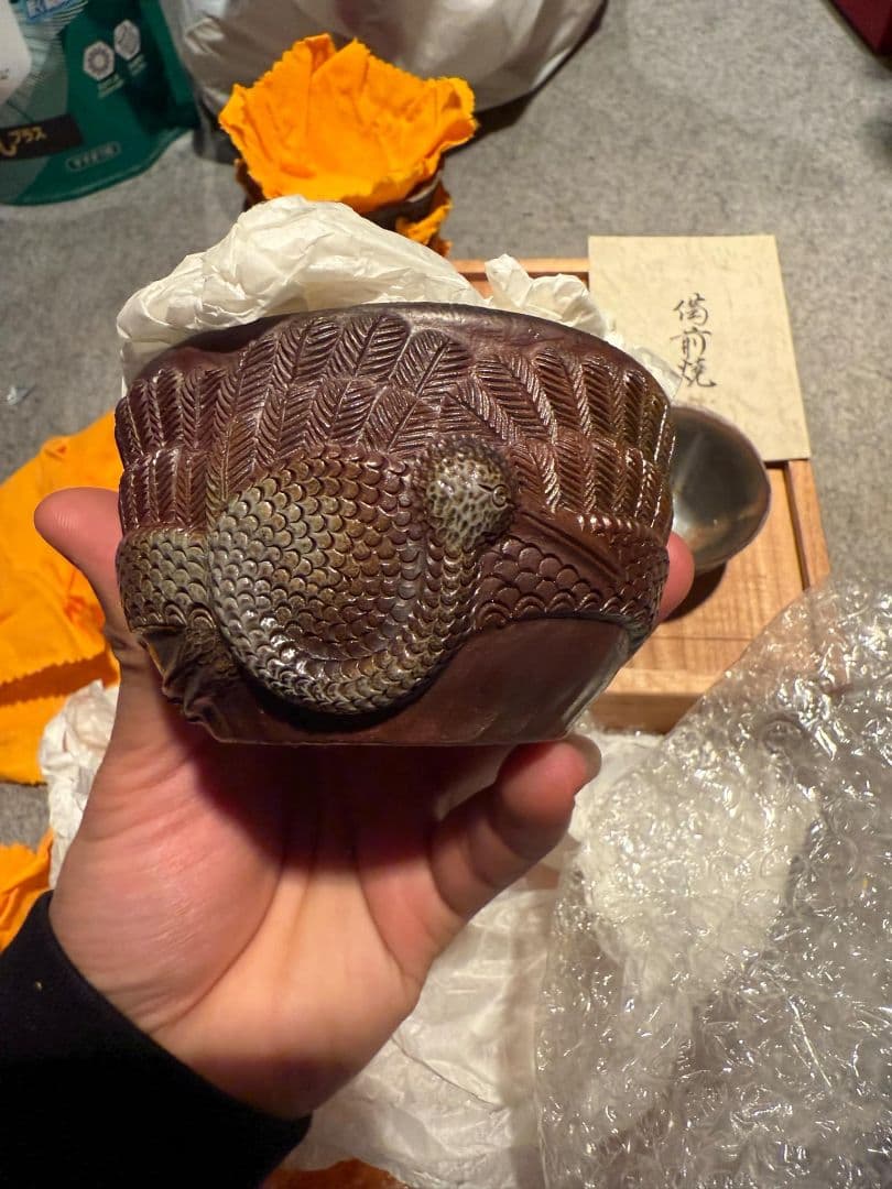 か*る様 (備前手造鶴紋章超細工ぐ茶器)