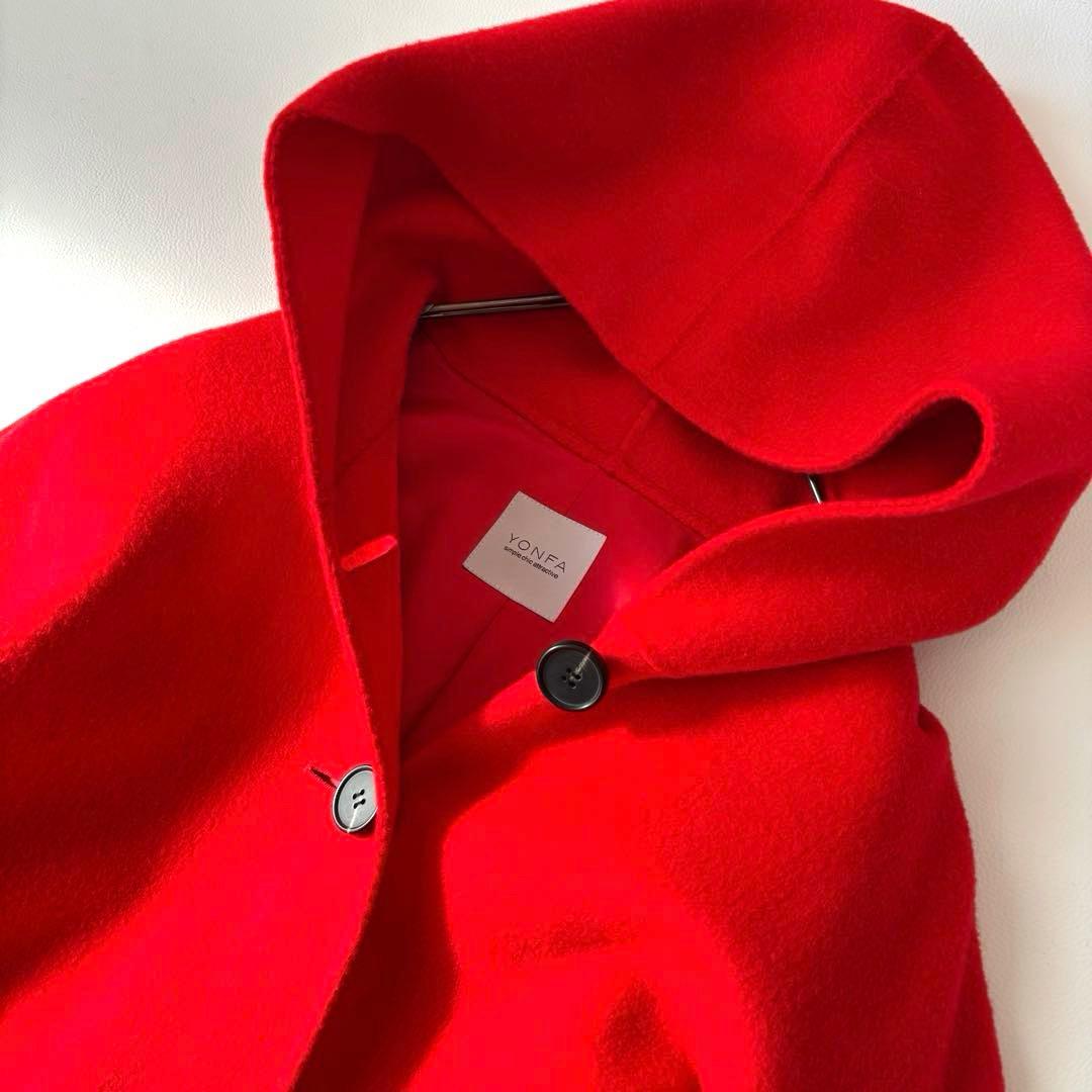【極美品/完売品】ヨンファ フーデットコート ロング 赤 スリット 韓国