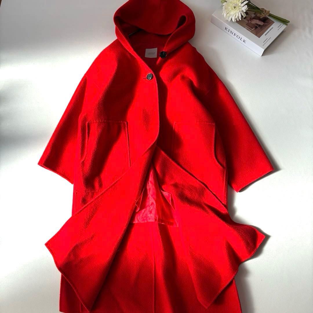 【極美品/完売品】ヨンファ フーデットコート ロング 赤 スリット 韓国