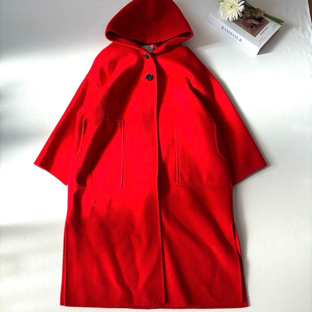 【極美品/完売品】ヨンファ フーデットコート ロング 赤 スリット 韓国