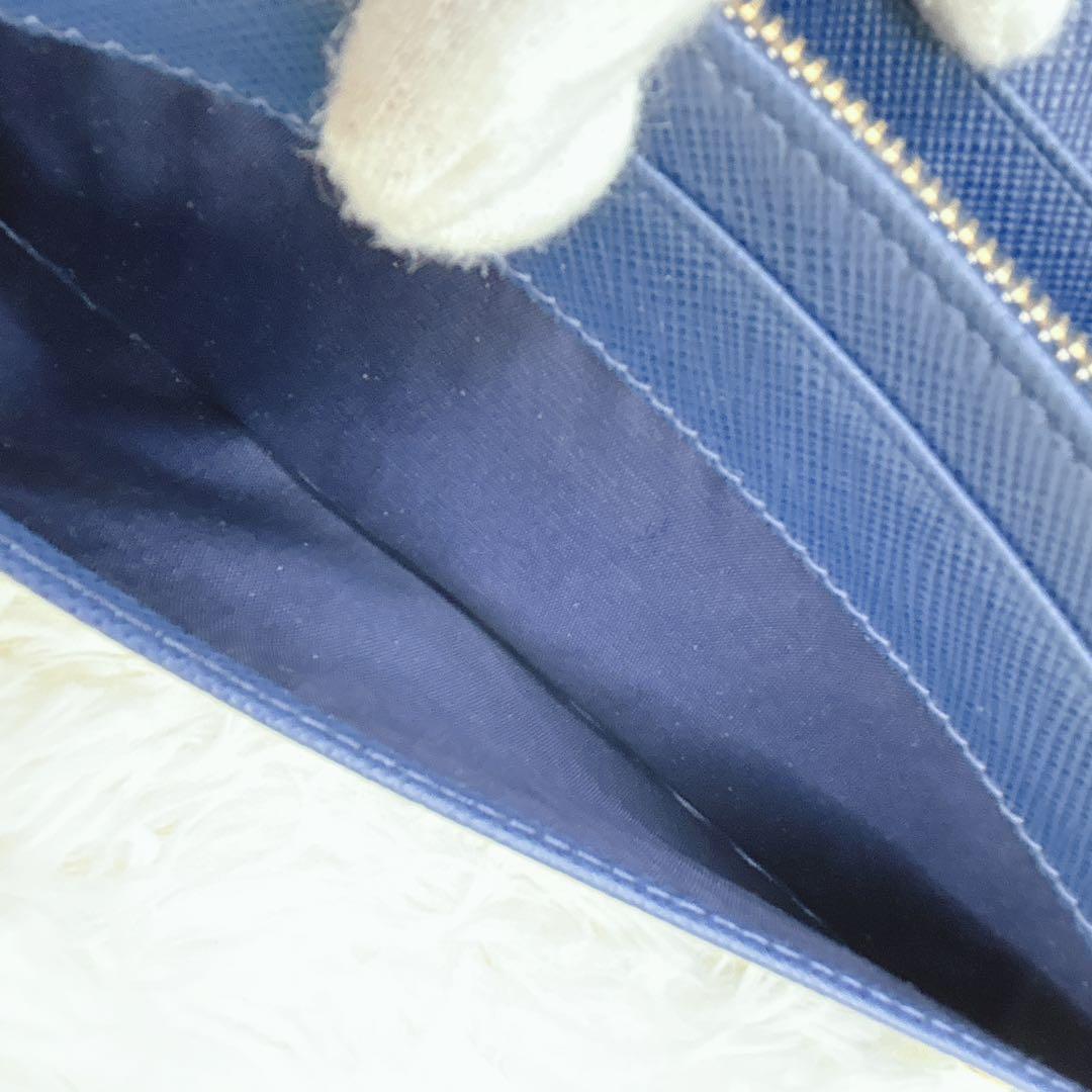 極美品✨PRADA サフィアーノレザー フラップ 長財布 メタルロゴ ネイビー