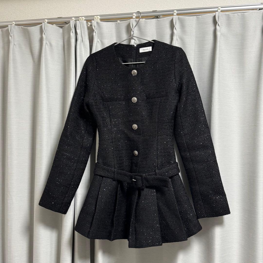 【かの】ボックスプリーツツイードミニワンピース