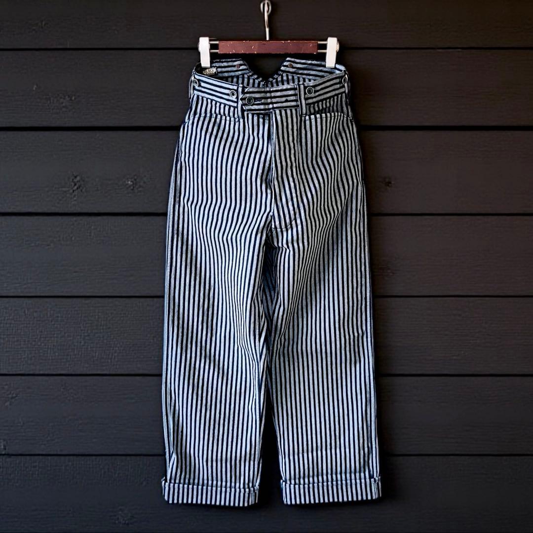 美品 BLACK SIGN ストライプワークパンツ バックシンチ 灰色×黒 32