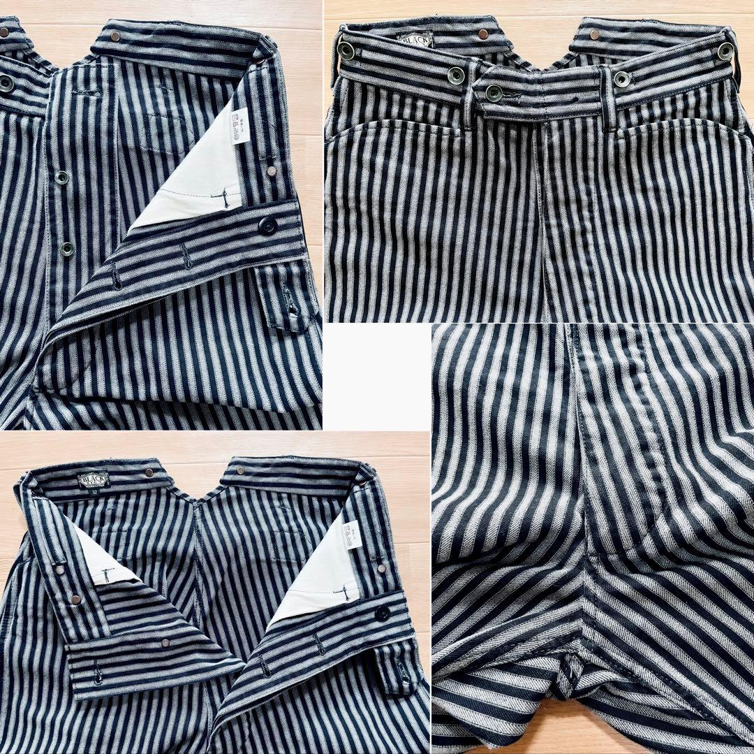 美品 BLACK SIGN ストライプワークパンツ バックシンチ 灰色×黒 32