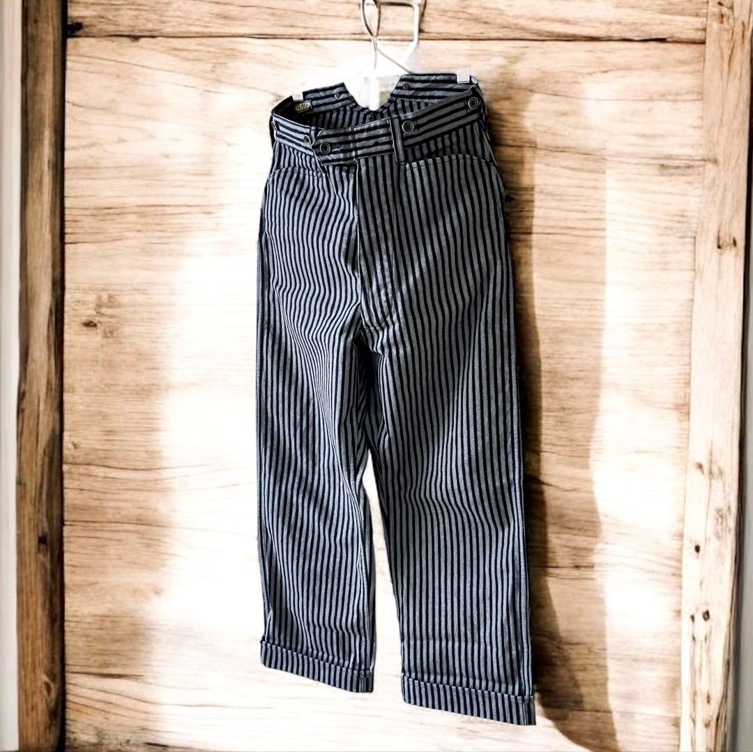 美品 BLACK SIGN ストライプワークパンツ バックシンチ 灰色×黒 32