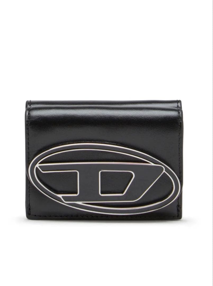 DIESEL 黒 三つ折り財布 ロゴ入り