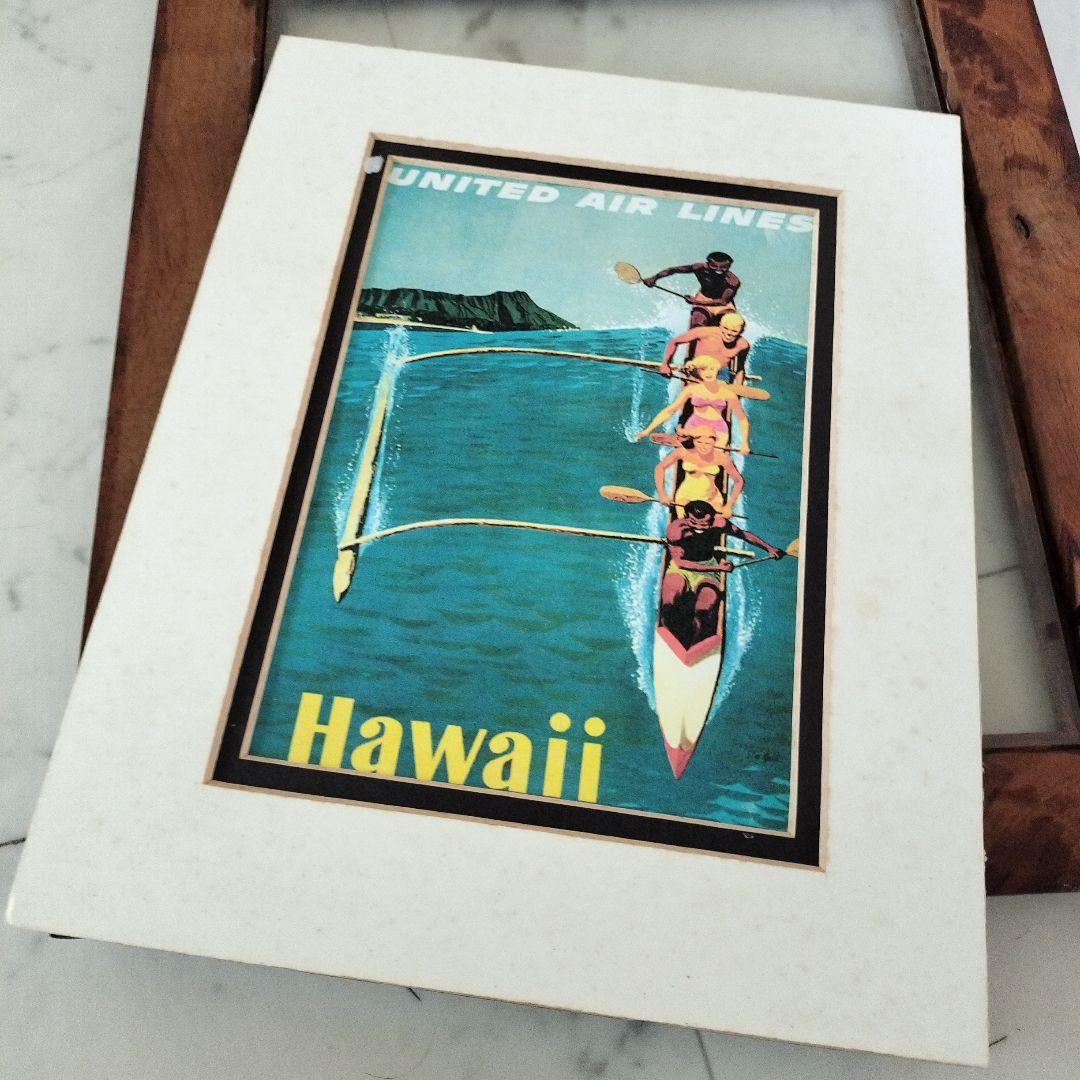 ハワイ コアウッド製額縁1990年代当時物『ユナイテッドエアライン』①ビンテージ