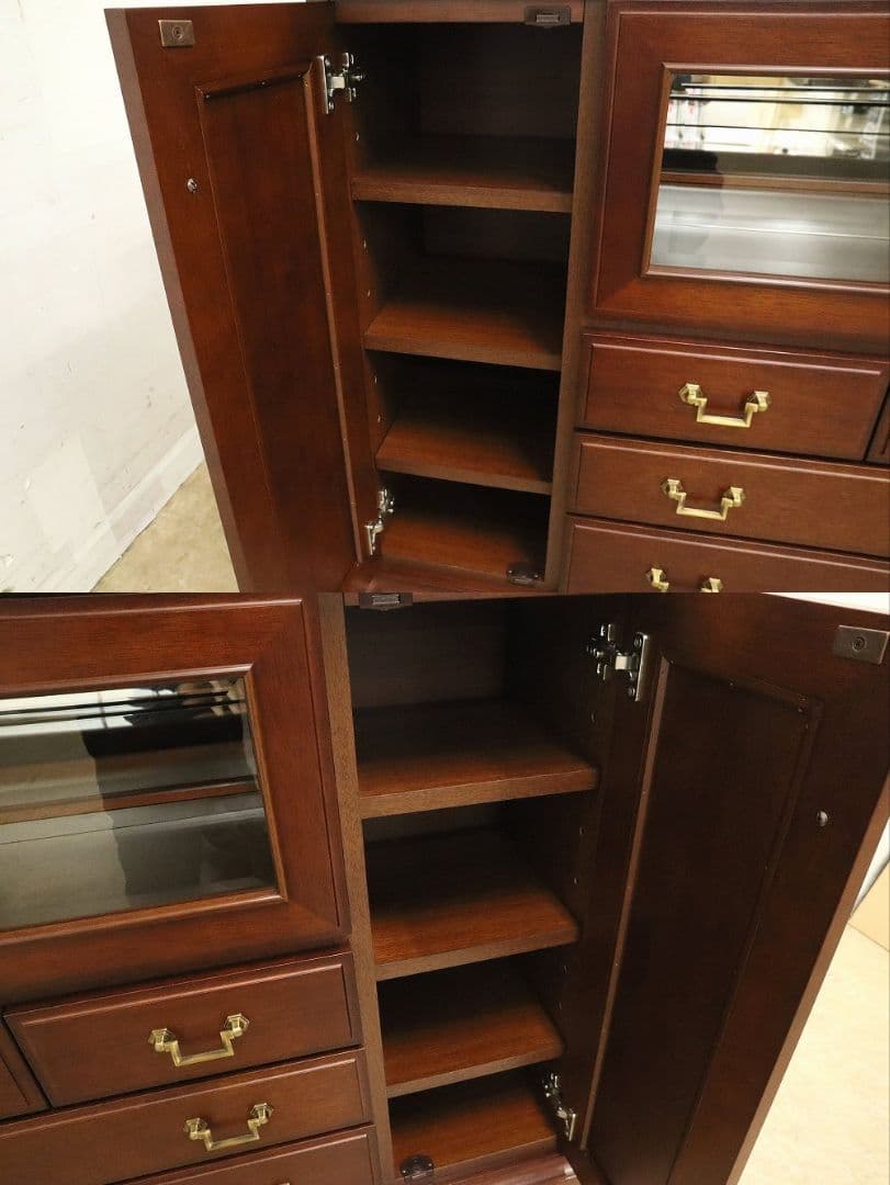 展示品！マルニ【地中海シリーズ】高級サイドボード118・照明付・飾り棚AVボード