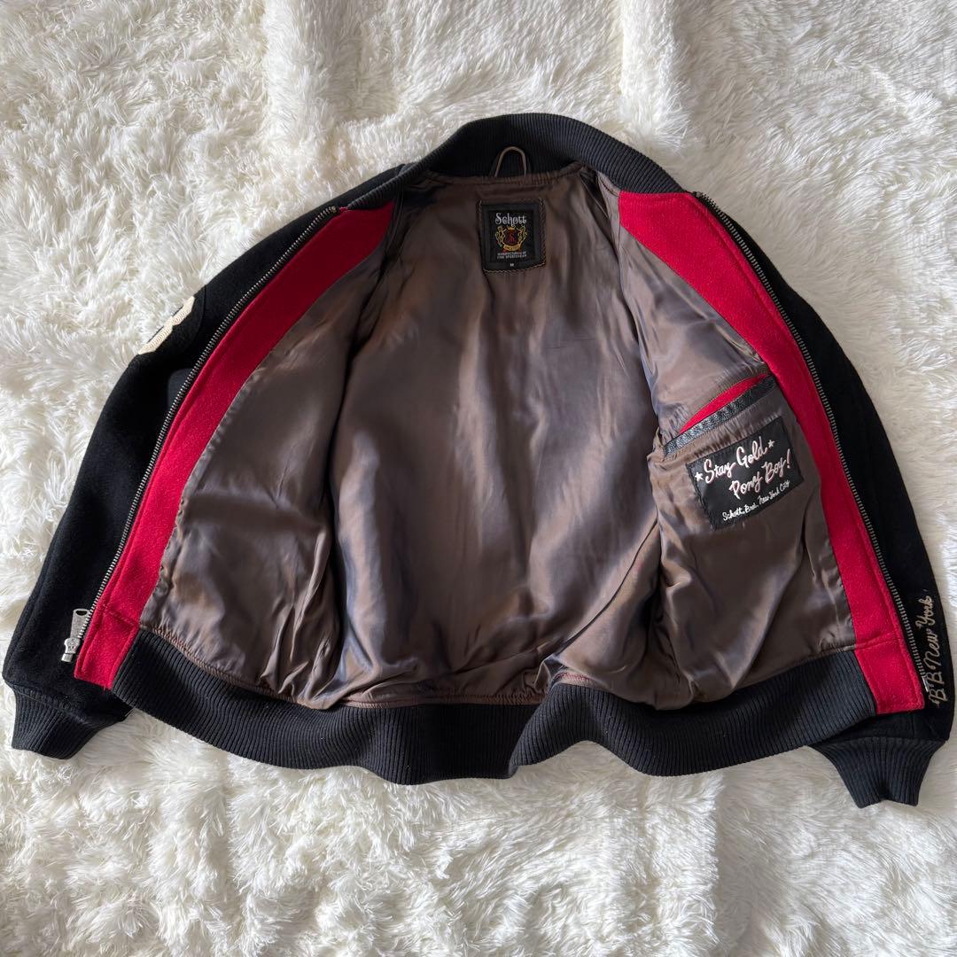 【希少・TALONジップ】Schott ショット スタジャン M 襟付き 赤 黒