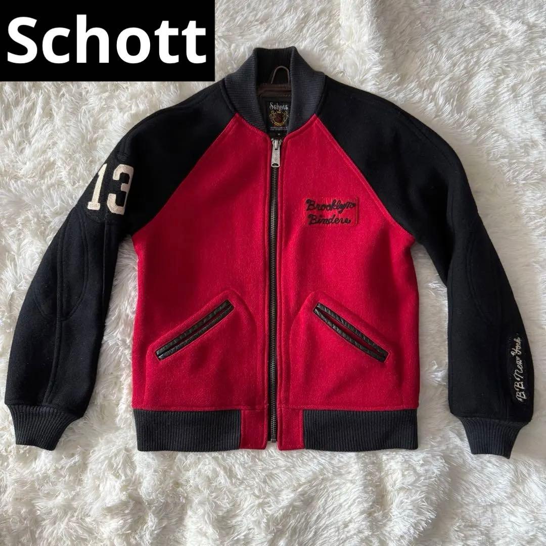 【希少・TALONジップ】Schott ショット スタジャン M 襟付き 赤 黒