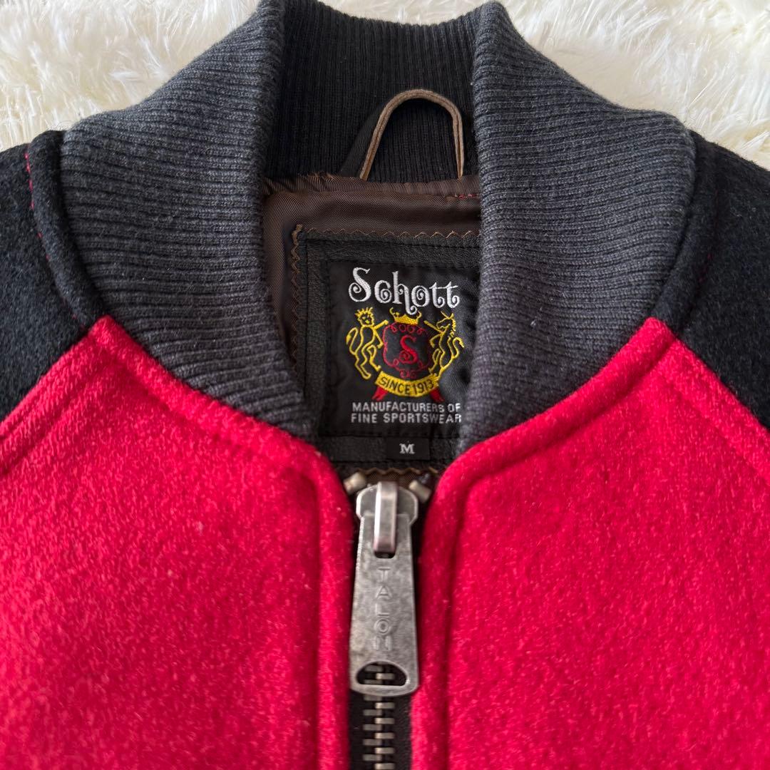 【希少・TALONジップ】Schott ショット スタジャン M 襟付き 赤 黒