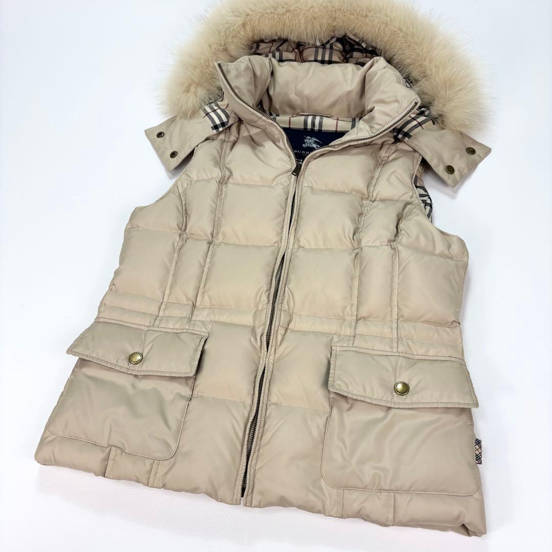 人気✨バーバリーロンドン ダウンベスト ノバチェック ブルーフォックス 36