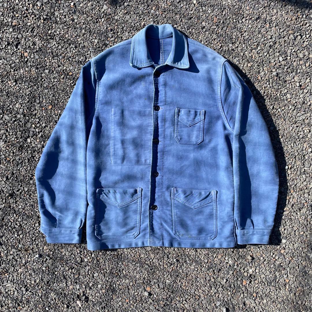 40s Vポケ ブルーモールスキンジャケット 開襟えり 美色 50s