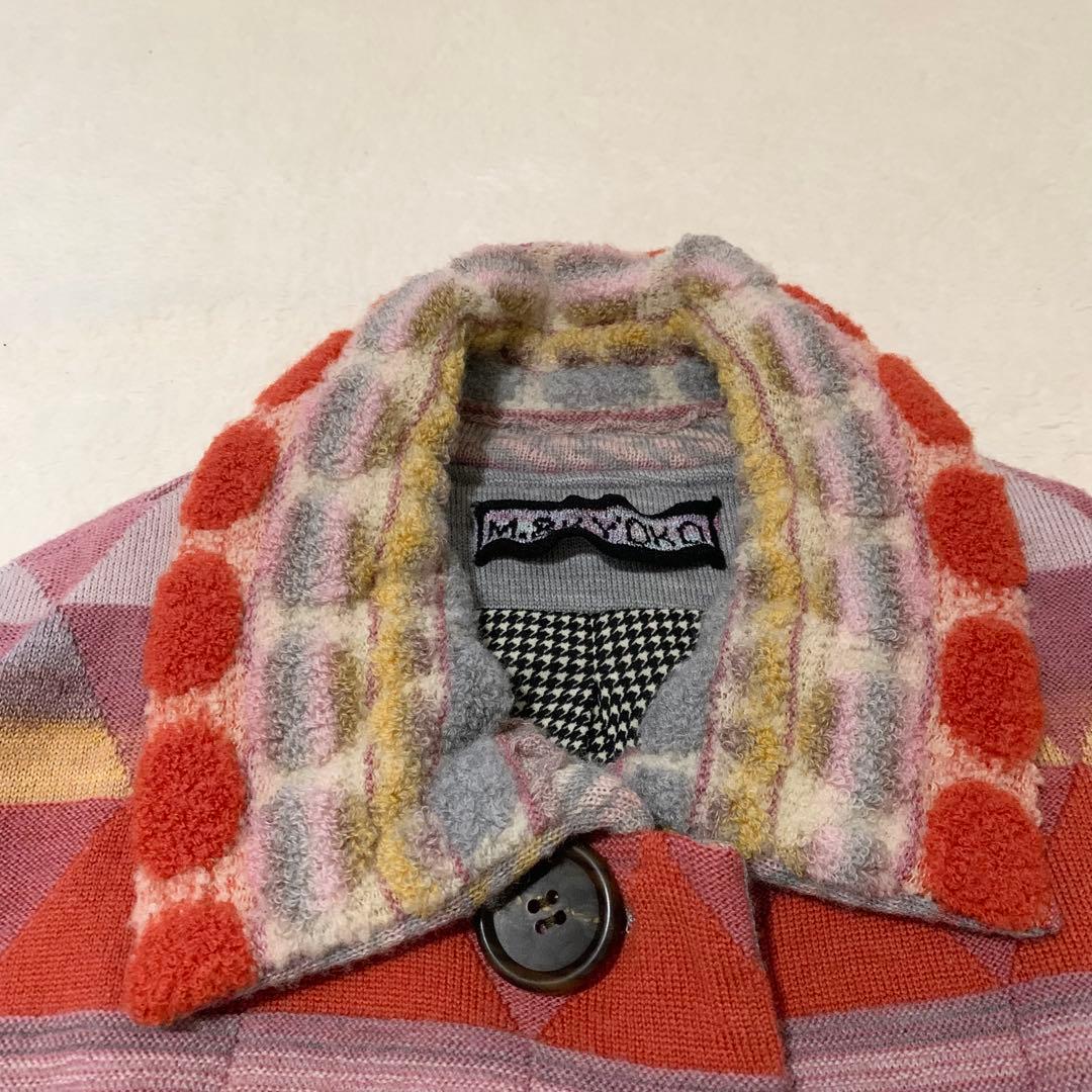 美品　希少　M.&KYOKO 佐藤繊維　ニットコート　マルチカラー　幾何学模様